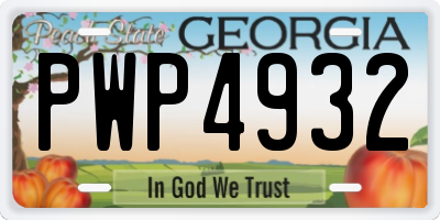 GA license plate PWP4932