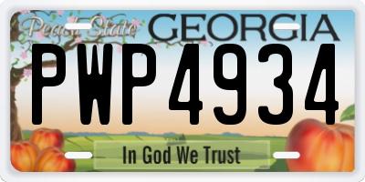 GA license plate PWP4934