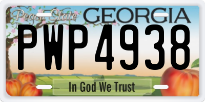 GA license plate PWP4938