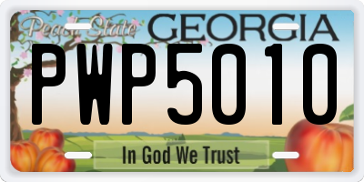 GA license plate PWP5010