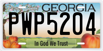 GA license plate PWP5204