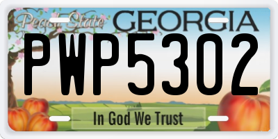 GA license plate PWP5302