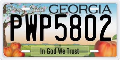 GA license plate PWP5802