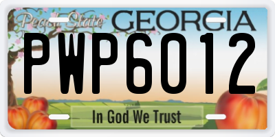 GA license plate PWP6012