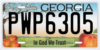 GA license plate PWP6305
