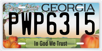 GA license plate PWP6315