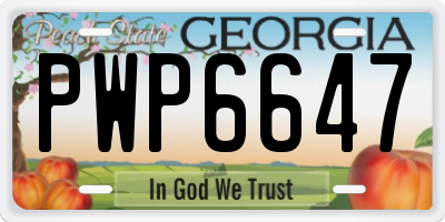 GA license plate PWP6647