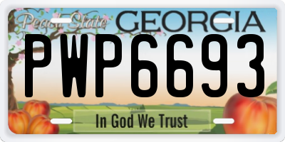 GA license plate PWP6693