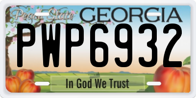 GA license plate PWP6932