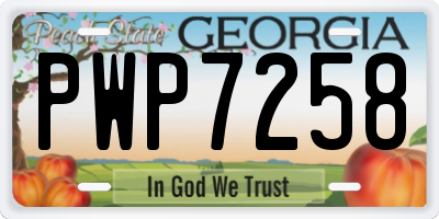 GA license plate PWP7258