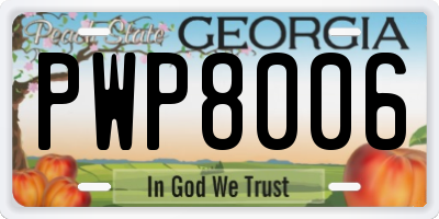 GA license plate PWP8006