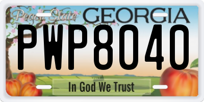 GA license plate PWP8040