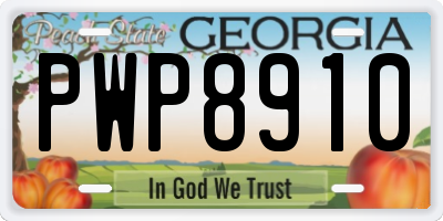 GA license plate PWP8910