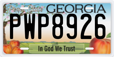 GA license plate PWP8926