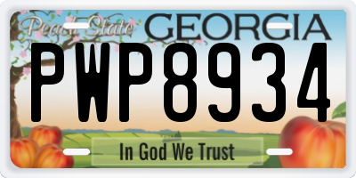 GA license plate PWP8934