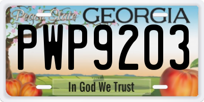 GA license plate PWP9203