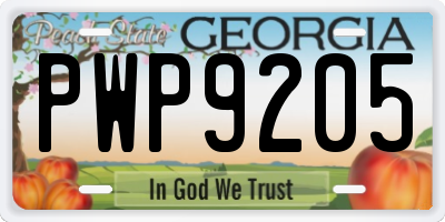 GA license plate PWP9205