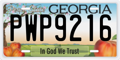 GA license plate PWP9216