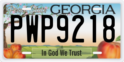 GA license plate PWP9218