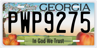 GA license plate PWP9275