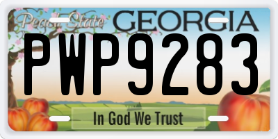 GA license plate PWP9283