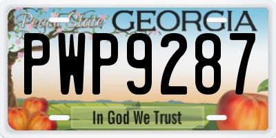 GA license plate PWP9287