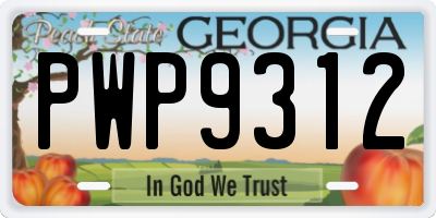GA license plate PWP9312