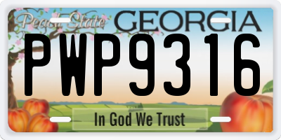 GA license plate PWP9316