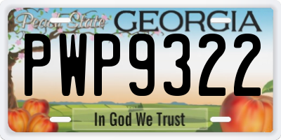 GA license plate PWP9322