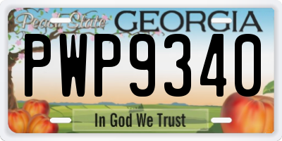 GA license plate PWP9340