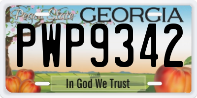 GA license plate PWP9342