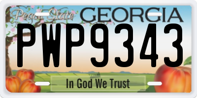 GA license plate PWP9343