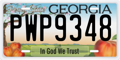 GA license plate PWP9348