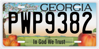 GA license plate PWP9382