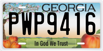GA license plate PWP9416