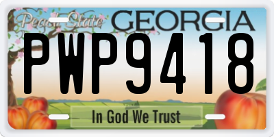 GA license plate PWP9418