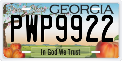 GA license plate PWP9922