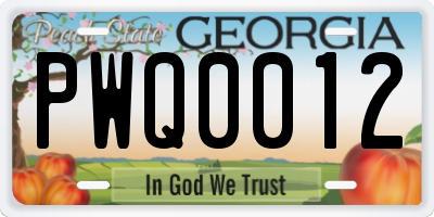 GA license plate PWQ0012