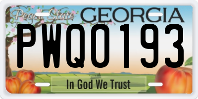GA license plate PWQ0193