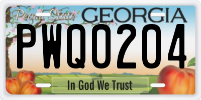 GA license plate PWQ0204