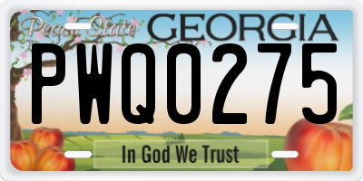 GA license plate PWQ0275