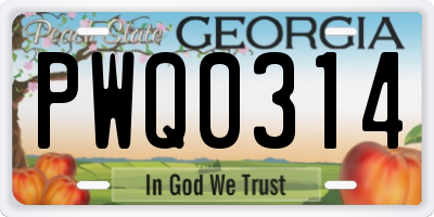 GA license plate PWQ0314