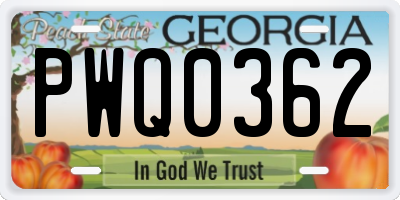 GA license plate PWQ0362