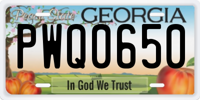 GA license plate PWQ0650