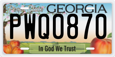 GA license plate PWQ0870