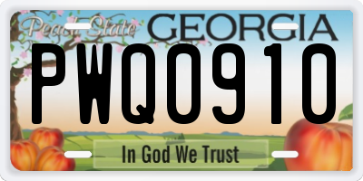 GA license plate PWQ0910