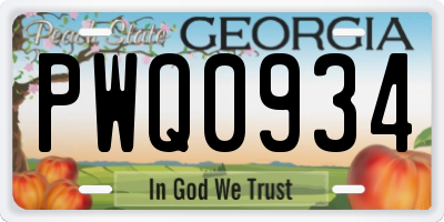 GA license plate PWQ0934