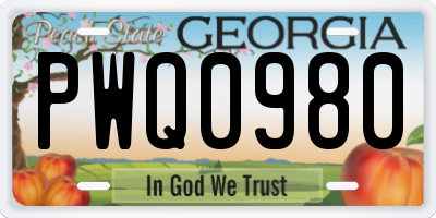 GA license plate PWQ0980