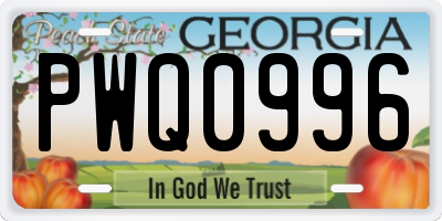 GA license plate PWQ0996