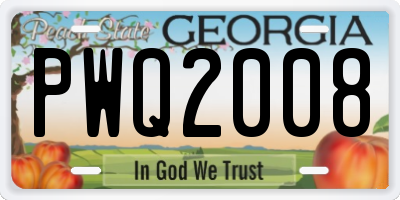 GA license plate PWQ2008